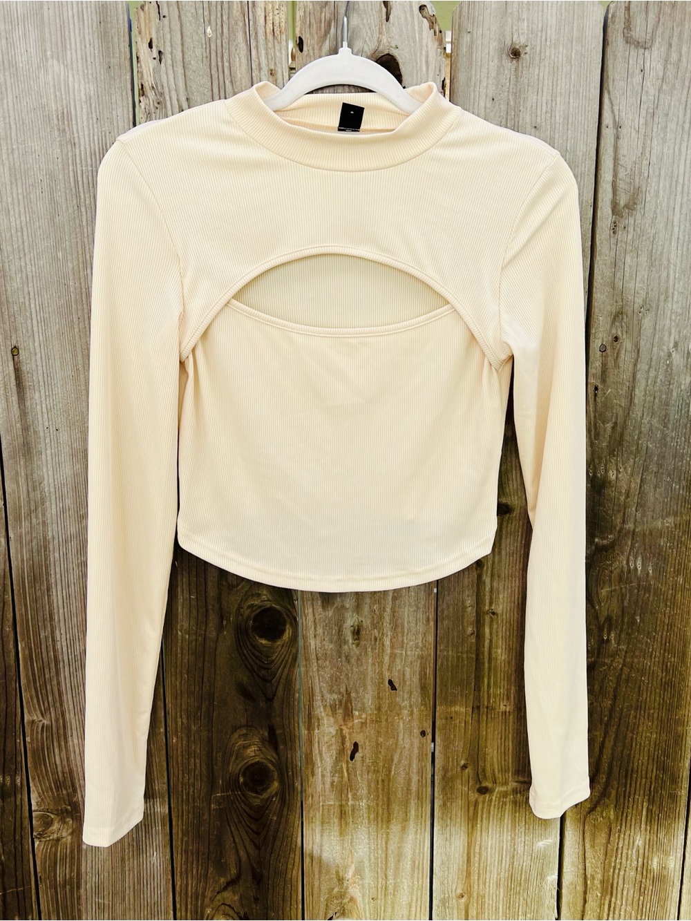 Ribbed Long-Sleeve Cutout Top